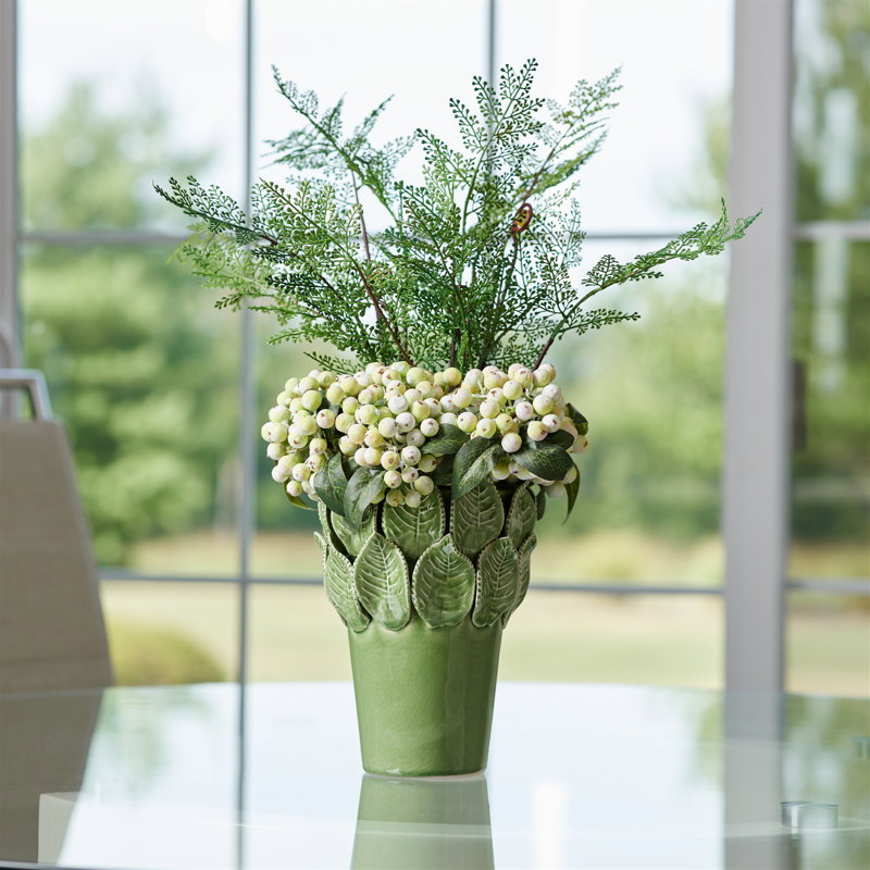 Vase en grès avec feuilles 7,5 H