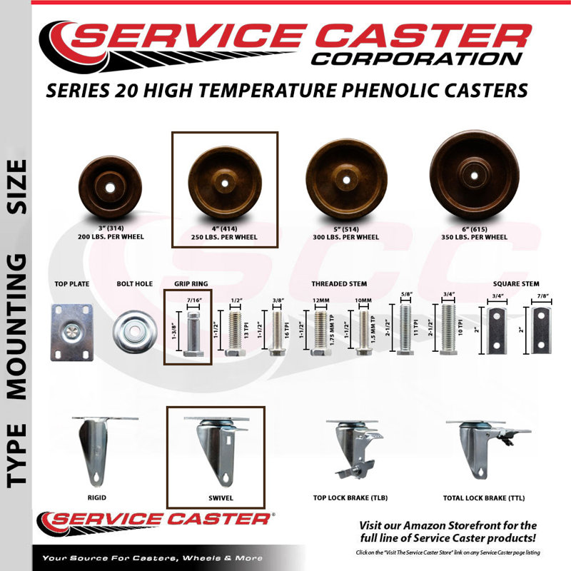 High Temp Swivel Stem Caster Set