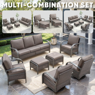 Wyland Industrial Style Outdoor Wicker Patio Ottomans Set Of 2