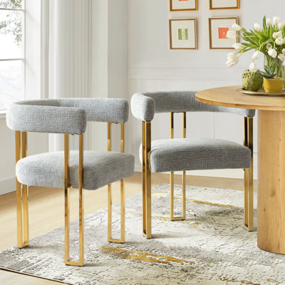 Rienna 18" Seat Height Chenille Upholstered Gold Kitchen Dining Armchair
