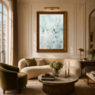 Tableau sur toile à l'aquarelle turquoise représentant des tiges botaniques