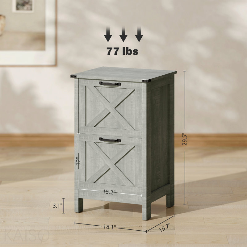 Classeur rustique gris clair avec 2 tiroirs, Gris clair