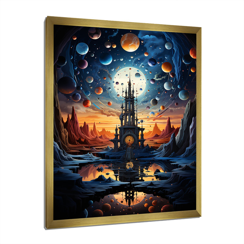 «Isleboro surrealism the cosmic» - Impression, H 20 po x l 12 po x P 1 po, Encadrement doré