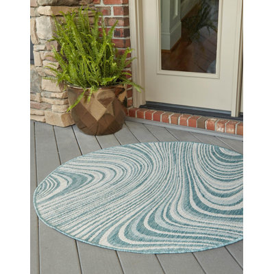 Richael Abstract Light Aqua Indoor / Outdoor Area Rug