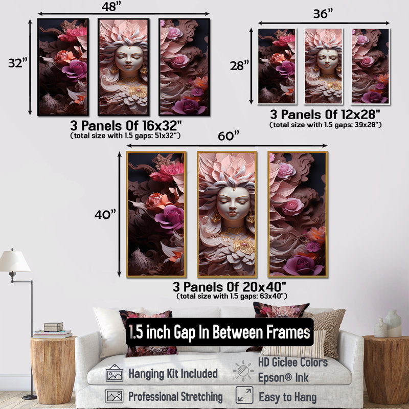 Ensemble de salon Devis Divine Dahlia, Cadre flottant doré, H 32 po x l 48 po x P 1 po
