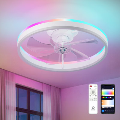  Lumary 20" Smart WiFi Ceiling Fan with Dual Lights, Flush Mount RGBAI Ceiling Fans, Modern LED Works with Alexa Google Assistant, Remote Control (White)