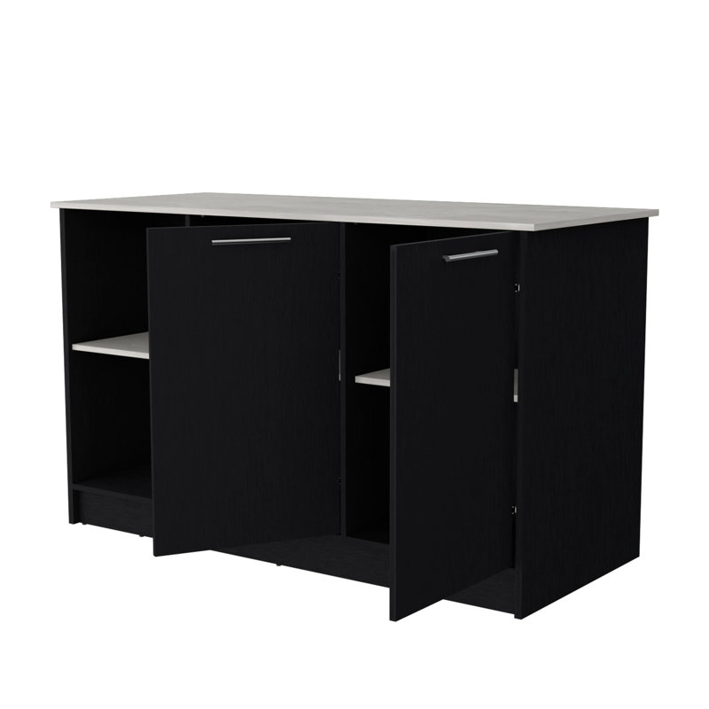 Rectangular Kitchen Island In Black And , Facilitate Meal Preparation Storage Organization With Inner Shelving For Better