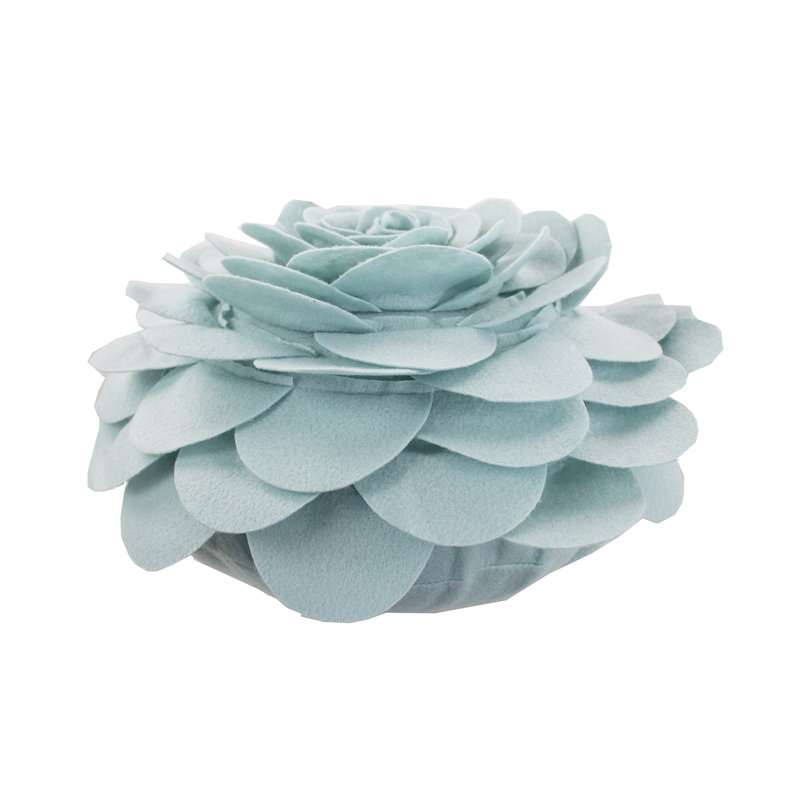  Polyester Throw Flower Pillow Cover, Aqua, 16" x 16", Polyester/Polyfill