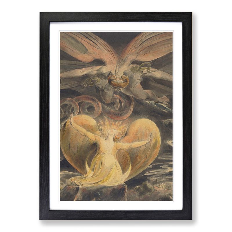 The Great Red Dragon by William Blake - Picture Frame Painting on MDF, 36cm H x 27cm W x 2cm D, Black