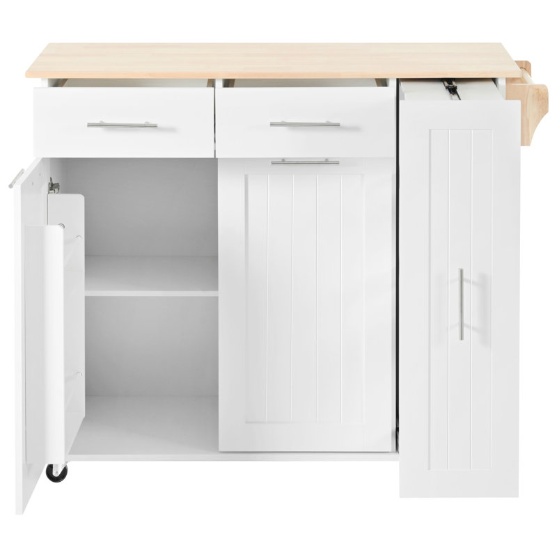 Kitchen Island With Extendable Worktop, 3 Tier Pull Out Cabinet Organizer, Internal Storage, Rolling Cart On Wheels, 2 Drawers, Towel Rack, White Style Flexible Top, Storage Cart, Appearance
