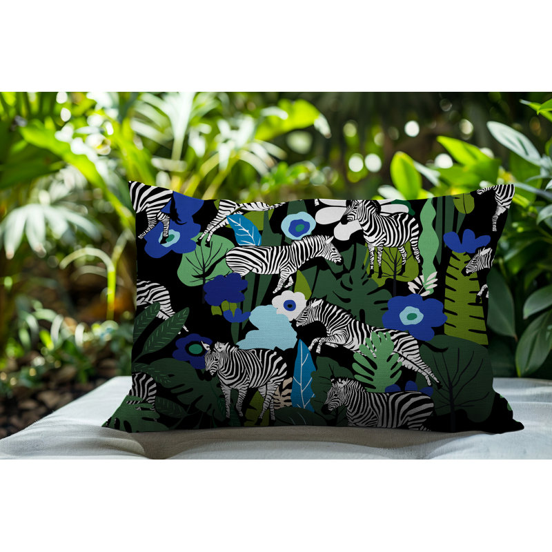 Oreiller rectangulaire réversible intérieur / extérieur Mati Zebra, Rectanglar 14"H x 20"W, Marine