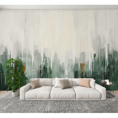 Papier peint auto-adhésif abstrait vert, blanc, cascade, paysage, coups de pinceau vert, H 100 po x l 144 po, papier peint amovible en PVC, adhésif mural pour chambre à coucher, bureau à domicile