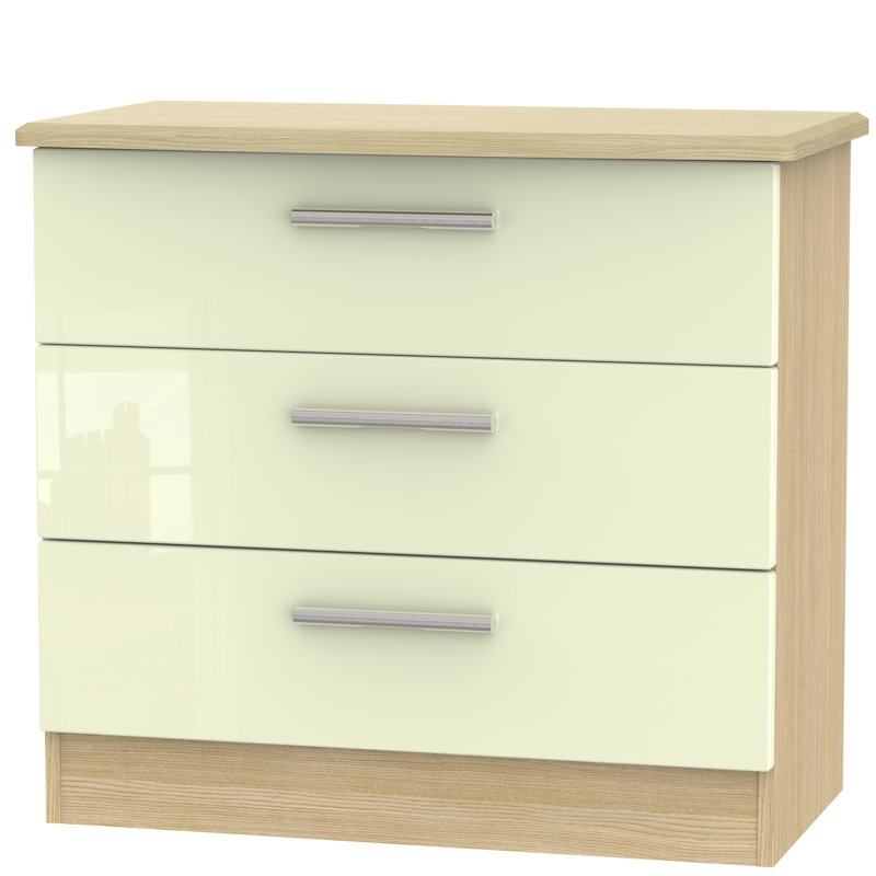 Fully Assembled Yvette 3 Drawer Chest, Oak/Cream