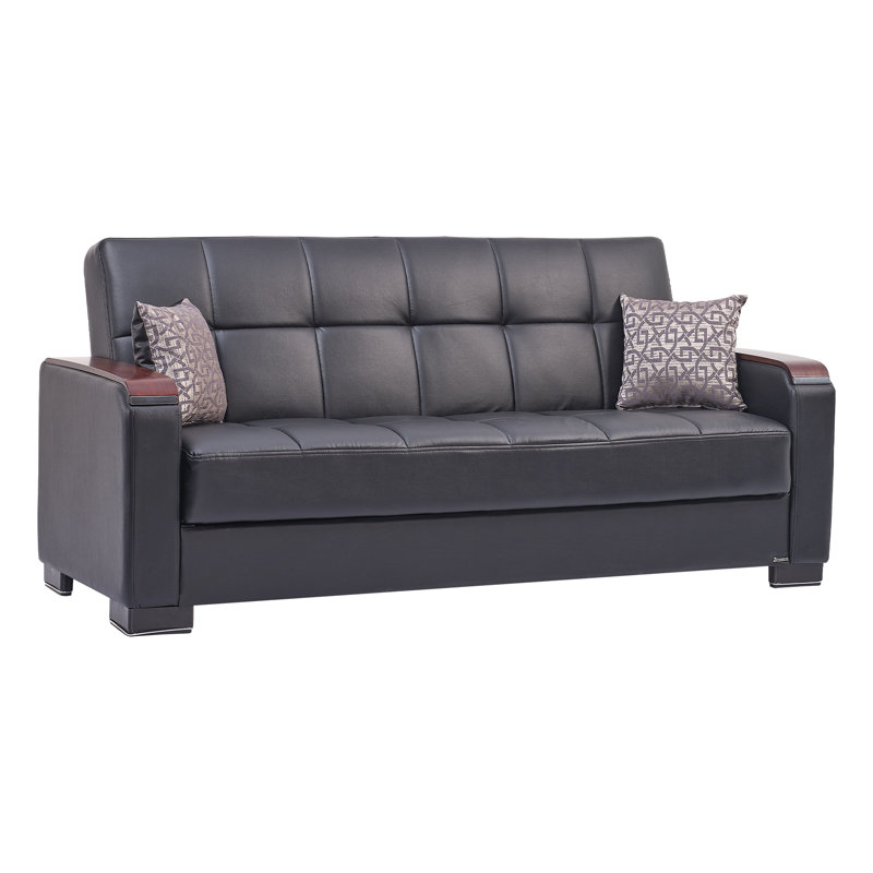  Neubauer 89 in. Vegan Leather 3-Seater Twin 3-in-1 Sleeper Sofa Bed with Storage, Black  Faux Leather