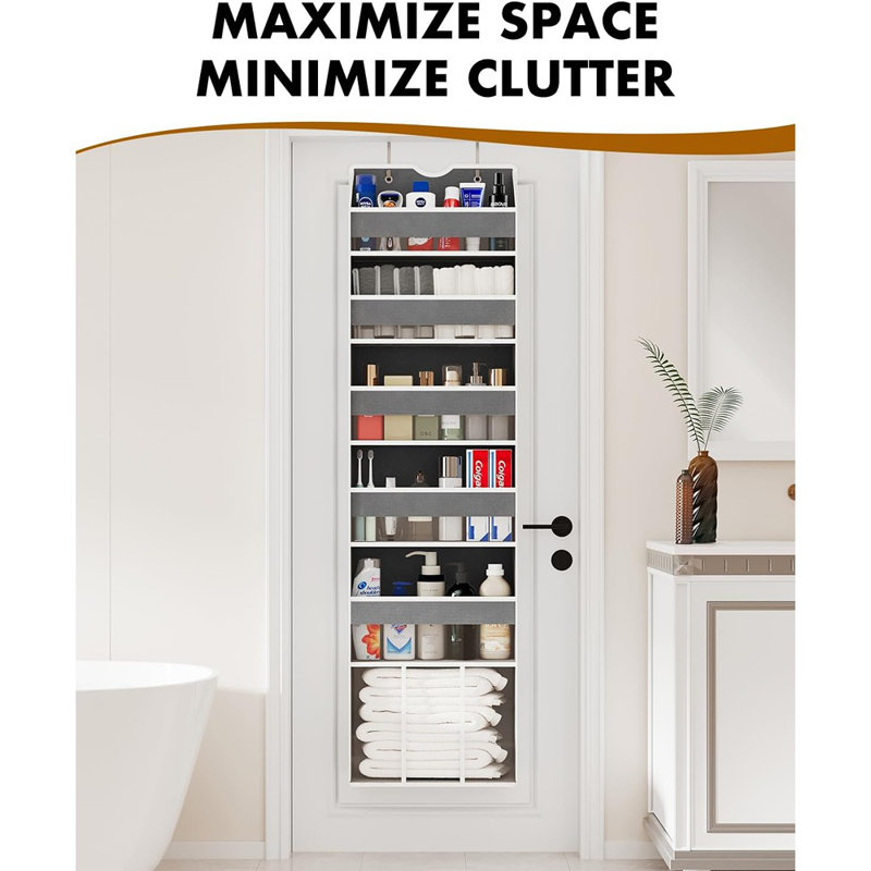 Au-dessus de la porte, organisateur de rangement suspendu à 6 tablettes avec rangement robuste de 50 lb parfait pour la chambre de la chambre de bébé, gris