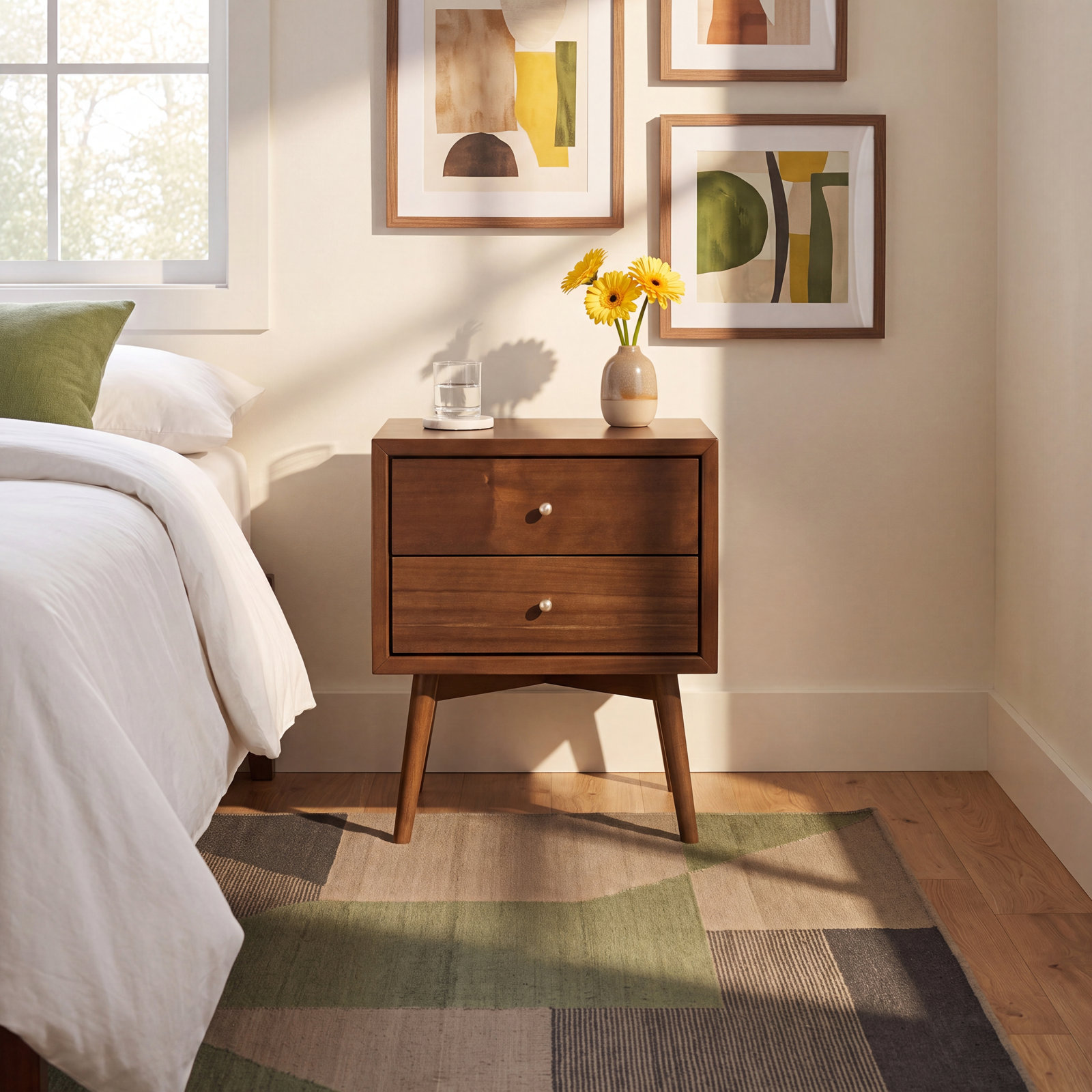 Palma Nightstand with USB Port, Natural Walnut