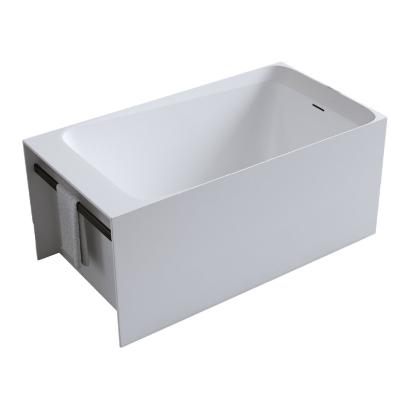Baignoire autoportante à surface solide de 51 pouces, baignoire en pierre de résine, baignoire autoportante avec trop-plein et bonde escamotable, blanc mat