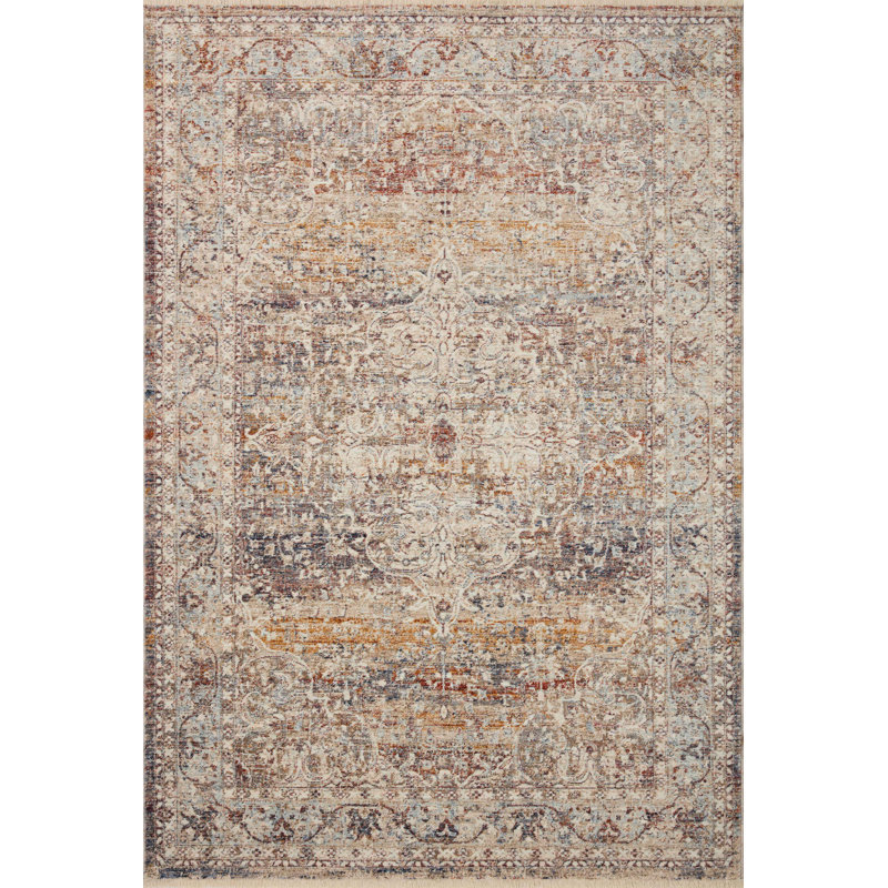 Sorrento Oriental Machine Made Power Loom Polyester Area Rug in Natural, Round 5'3"