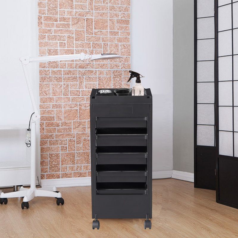 Black Plastic Salon Rolling Cart with 5 Removable Drawers