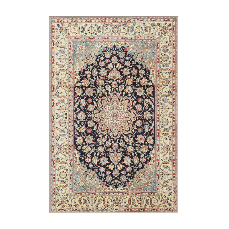 Beige oriental beige/bleu marine/rouge Tapis décoratif, Rectangle 7 pi x 9 pi