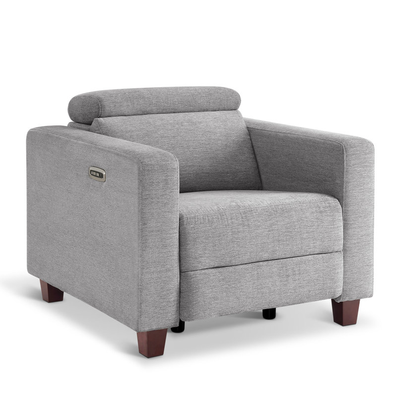Wall-Hugger Power Recliner, High Leg Recliner With Adjustable Headrest, Fabric Upholstered, Gray