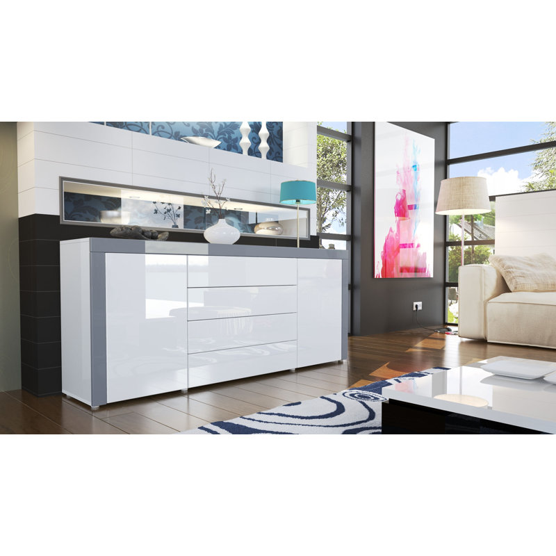 Sideboard Mccutcheon, White (Glossy)/White (Glossy)/Grey (Glossy)