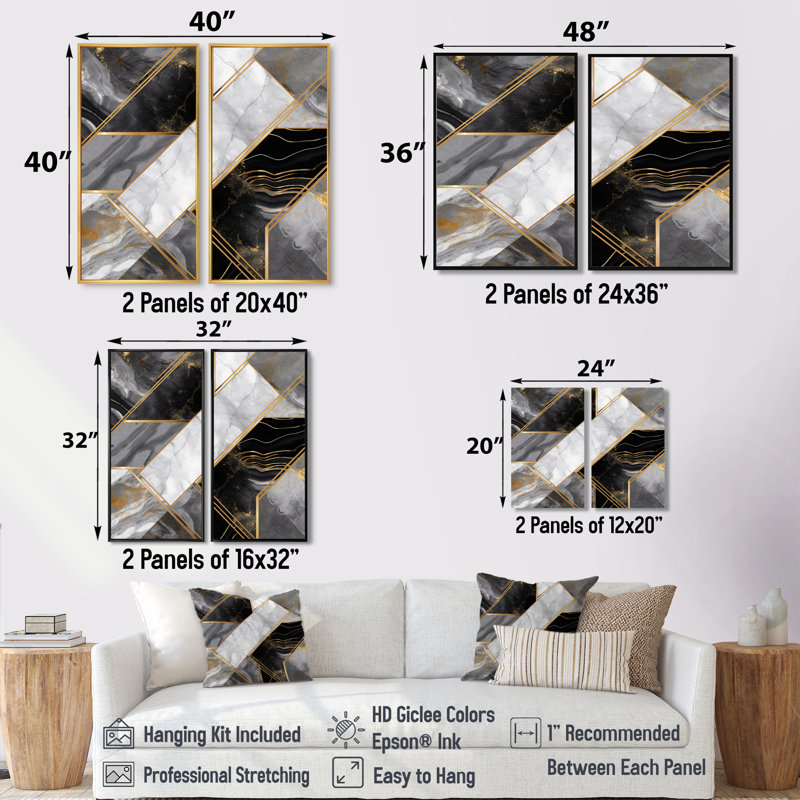 Marbre granit agate avec des touches d'or IV - Abstrait géométrique grand art mural 2 panneaux, 32" H x 32" W, Brun