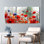 Ensemble de 3 tableaux muraux abstraits à l'aquarelle représentant des coquelicots et des fleurs, sur toile tendue.