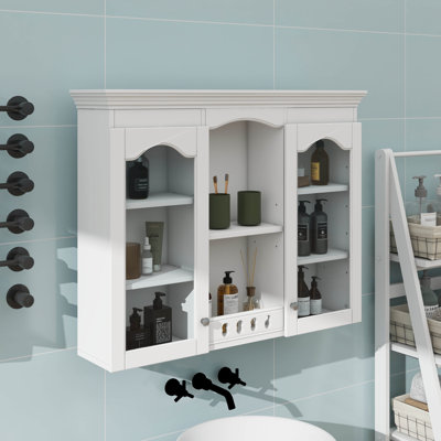 35'' X 28'' Wall Mounted Bathroom Storage Cabinet With Mirror Door, Modern Bathroom Wall Cabinet With Mirror, Medicine Cabinet With 6 Open Shelves