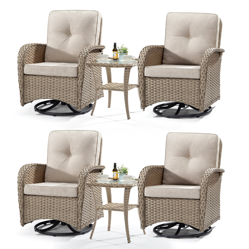 Ensemble de conversation d'extérieur pour 4 personnes avec coussins Ciya, Beige, Naturel