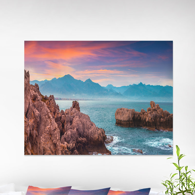 « soleil on denter milazzo panorama »-impression, H 30 po x l 40 po x P 1,5 po, Cadre flottant