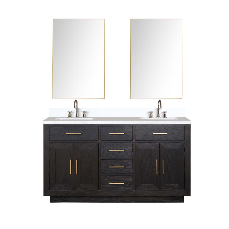 Ensemble de meuble-lavabo double avec robinet et miroirs, 60"