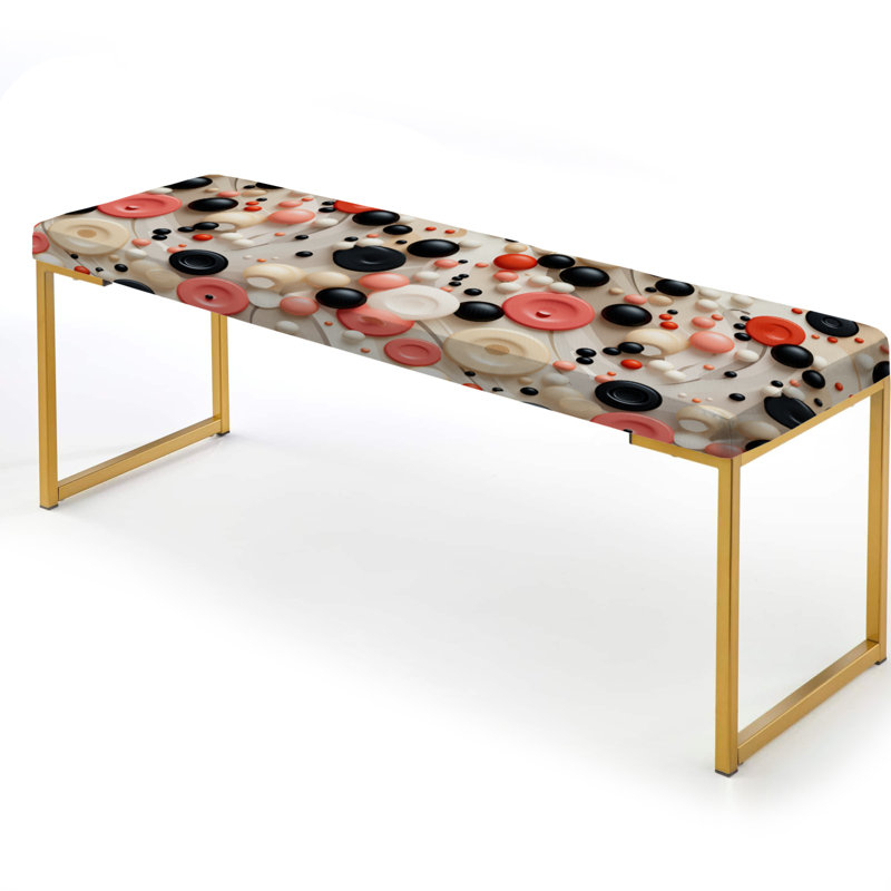 Pink And Black Polka Dots Explosion - Polka Dots Upholstered Gold Bench