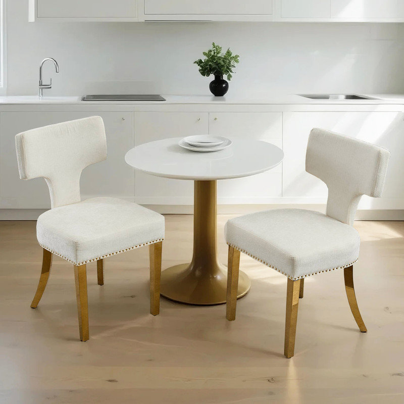 Chaise d'appoint rembourrée Mid-Century, Beige, Doré