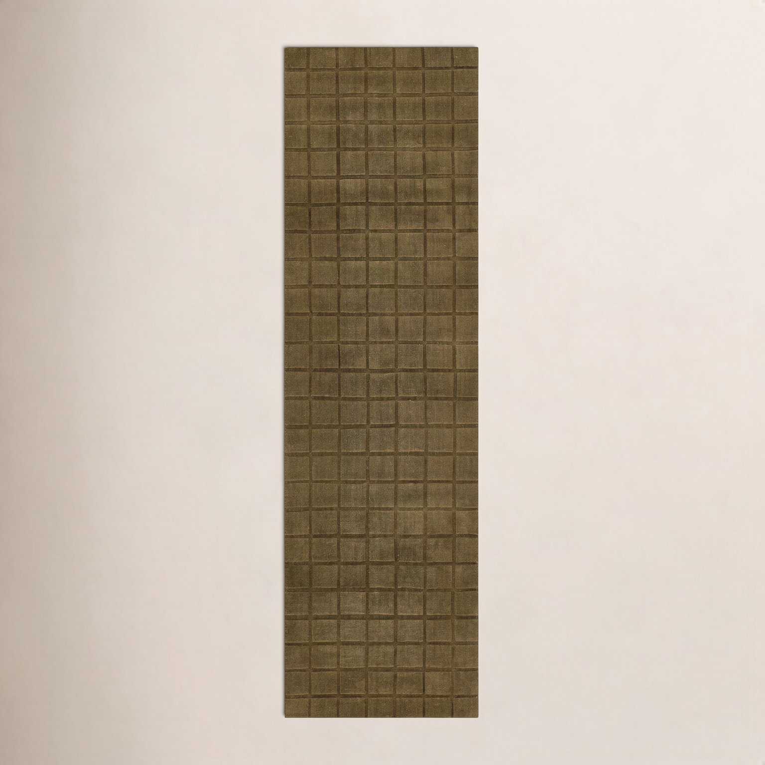 Meile Green Hand-Loomed Geometric Wool Rug, Runner 2'3" x 8'