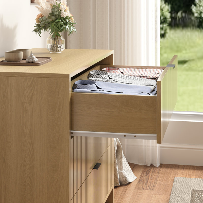 Fluted 3 Drawer Dresser,32 Inch Modern Chest Of Drawers With Metal Handle,wood Dresser Organizer For Bedroom,living Room,hallway,natural Oak