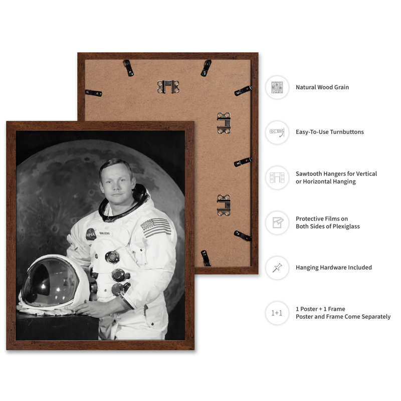 Neil Armstrong, Poster, 18"H x 24"W, Brown Framed