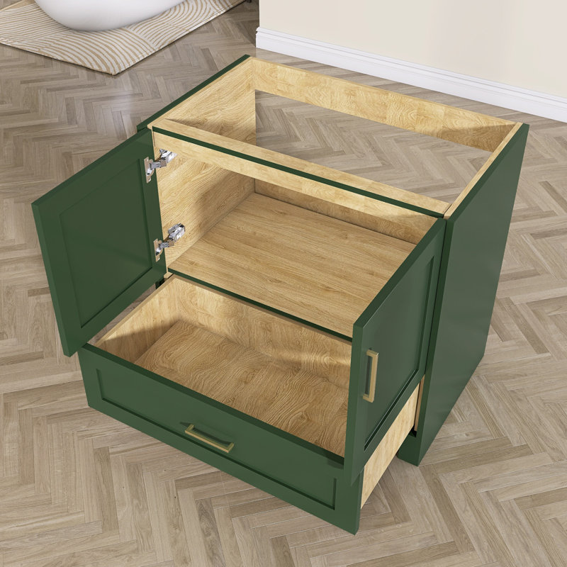 Armoire de salle de bain autoportante en bois massif l 36 po x P 21,5 po avec tiroir en queue d'aronde et porte à fermeture en douceur (assemblé)