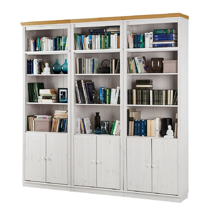 Delyliah 223cm H x 222cm W Library Bookcase, White/Natural