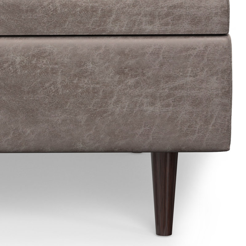 Shay 38" Distressed Grey Taupe Faux Leather Tufted Cocktail Ottoman