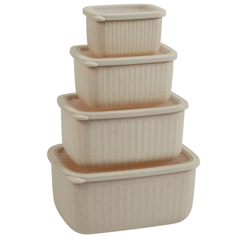 Kitchen Details 8-Piece Rectangular Wheat Straw Food Storage Containers Set with Clear Vents | Eco-Friendly | Durable | Stackable