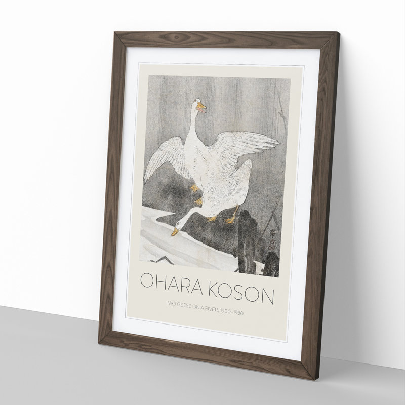 Geese at the River 1 Piece Single Picture Frame Wall Art, 65cm H x 48cm W x 2cm D, Walnut Framed