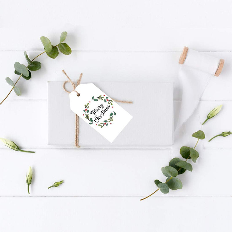  Étiquettes de cadeau de Noël «Merry Christmas» Couronne de houx, étiquettes classiques, paquet de 60