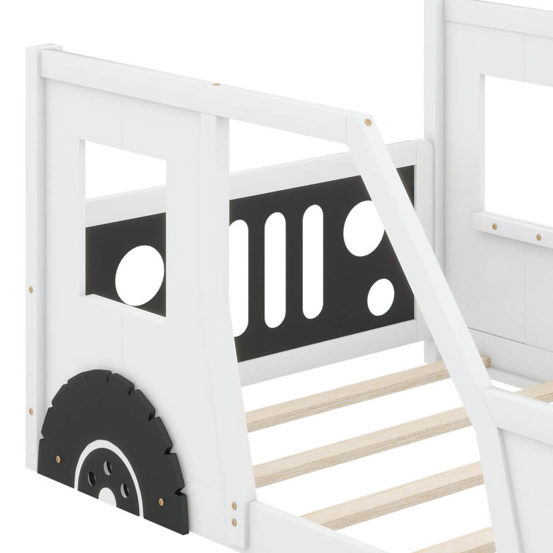 Classic Car-Inspired Platform Bed With Wheels, Available In Twin Size, White