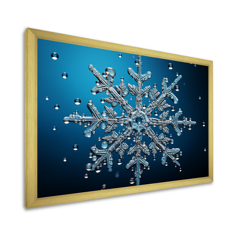 Décoration de flocon de neige bleu II - paysage d'hiver, Cadre doré à coins fermés, H 16 po x l 32 po x P 1 po
