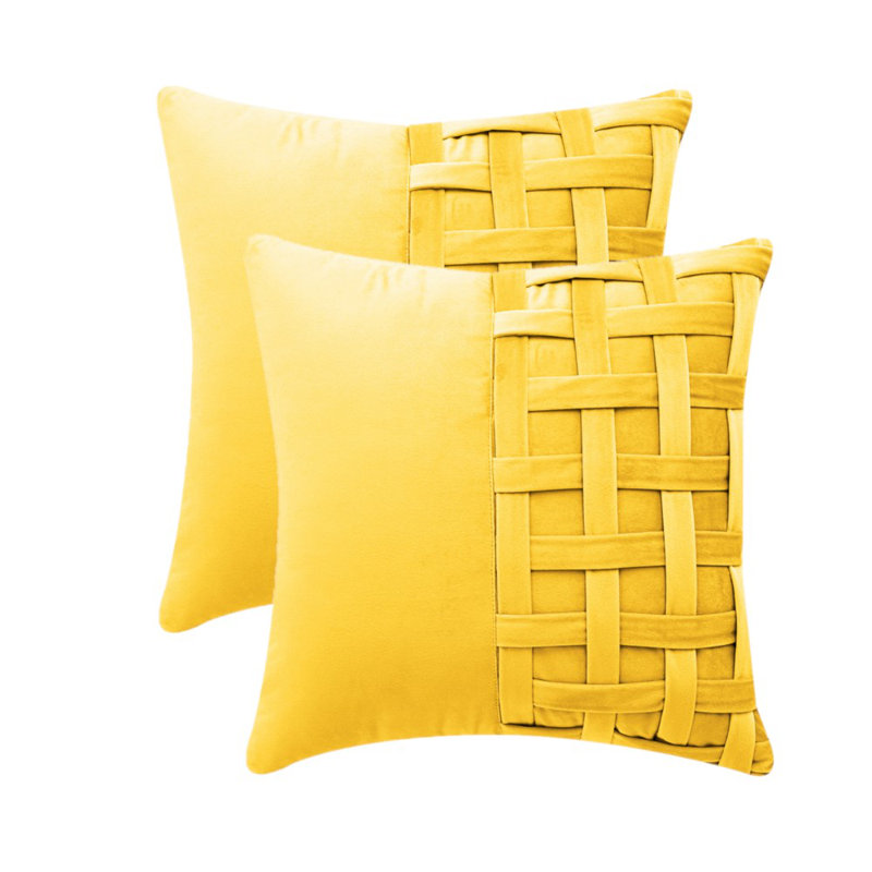 Housse de coussin en velours géométrique 18 po, Housse de coussin seulement - sans coussin, Jaune