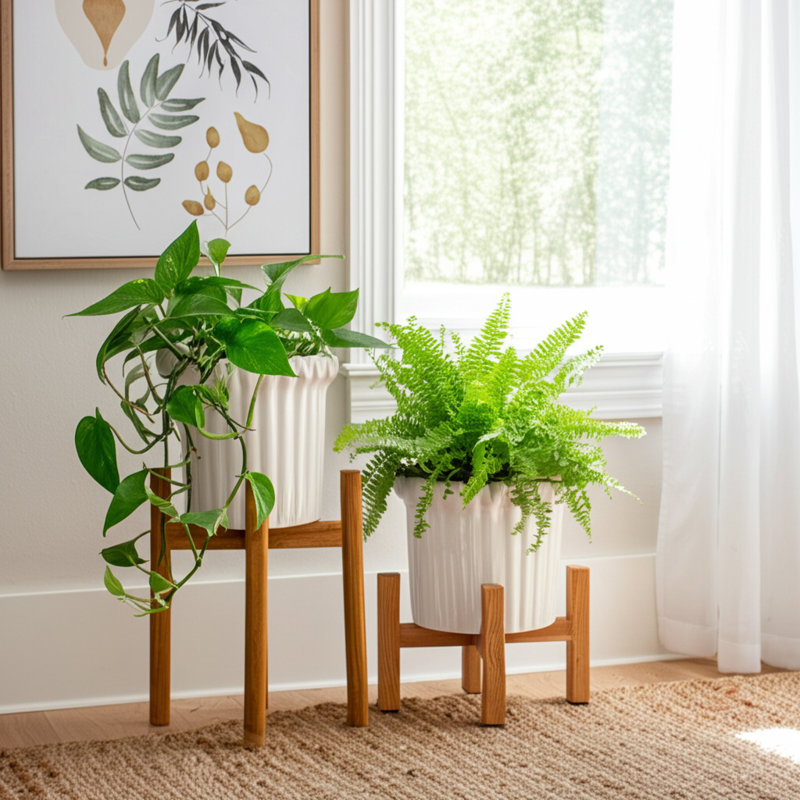 Stoneware Planter Set With Sculpted Rim And Vertical Ridged Texture, Decorative Fluted Detailing And Glossed Ceramic Body For Display And Accent Decor, Set Of 2