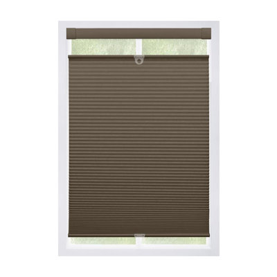 No Drill EZ Grip Top-Down Bottom-Up Blackout Cellular Shade, Brown, 19" W x 64" H