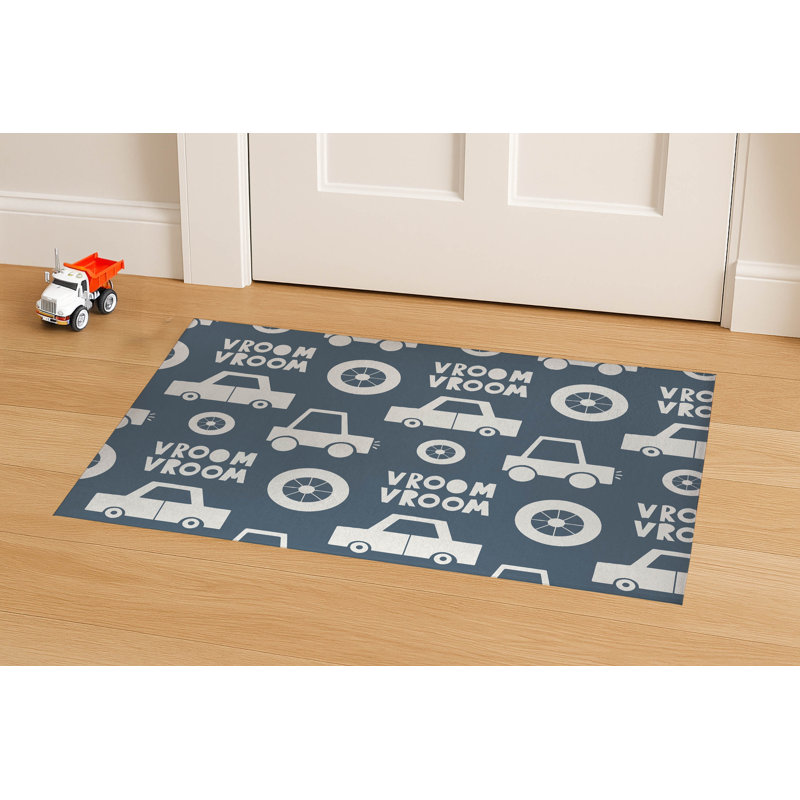 Vroom vroom Indoor Doormat, 36" W x 60" L, Blue