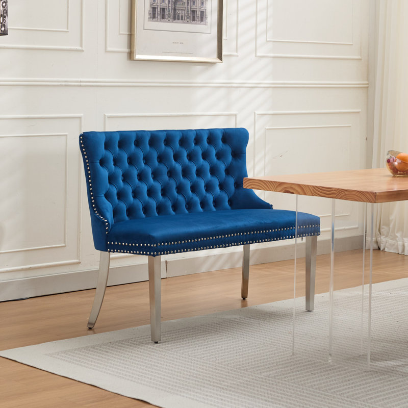 45.6”velvet Upholstered 2-seat Armless Loveseat, Silver, Blue